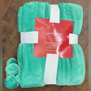 Wondershop Teal Plush Pom Pom Blanket